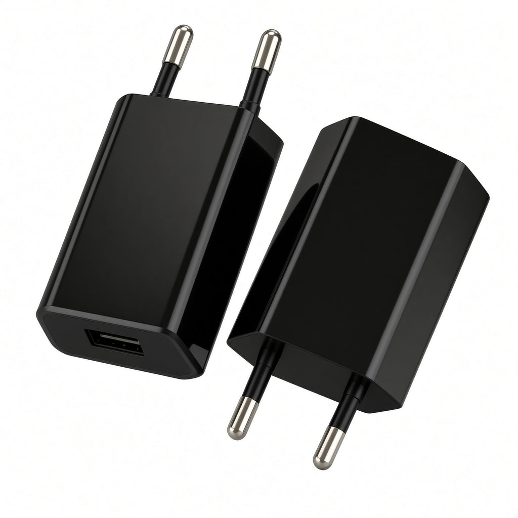 EU Plug USB Charger Adapter – Black / White Compact Design