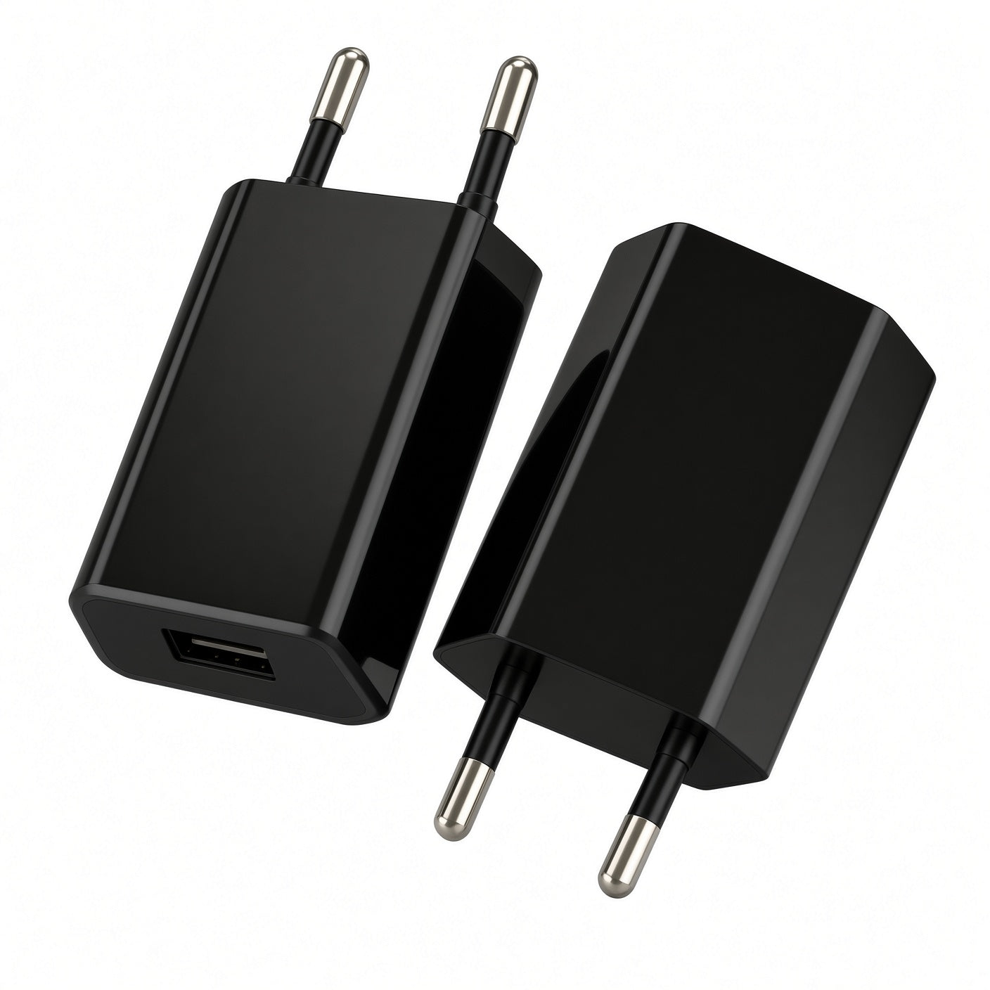 EU Plug USB Charger Adapter – Black / White Compact Design