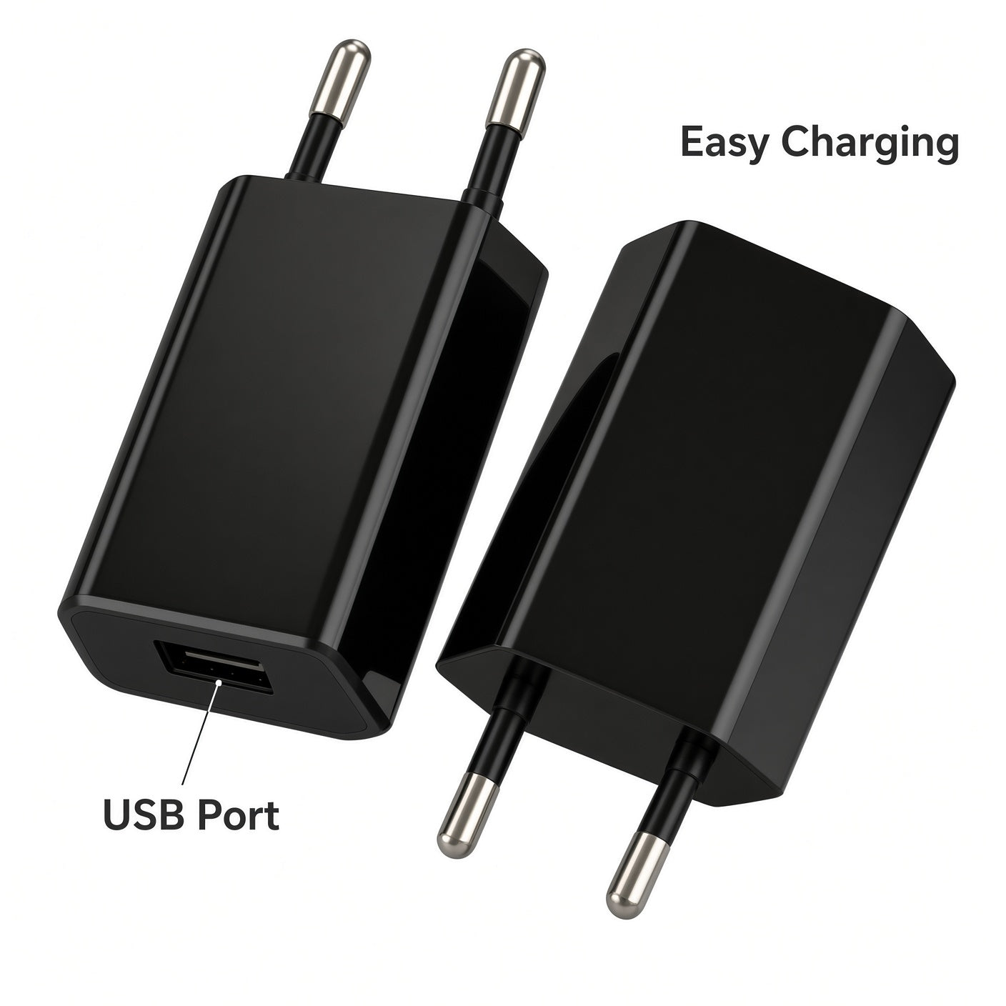 EU Plug USB Charger Adapter – Black / White Compact Design
