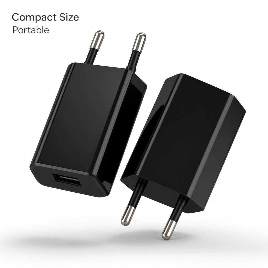EU Plug USB Charger Adapter – Black / White Compact Design
