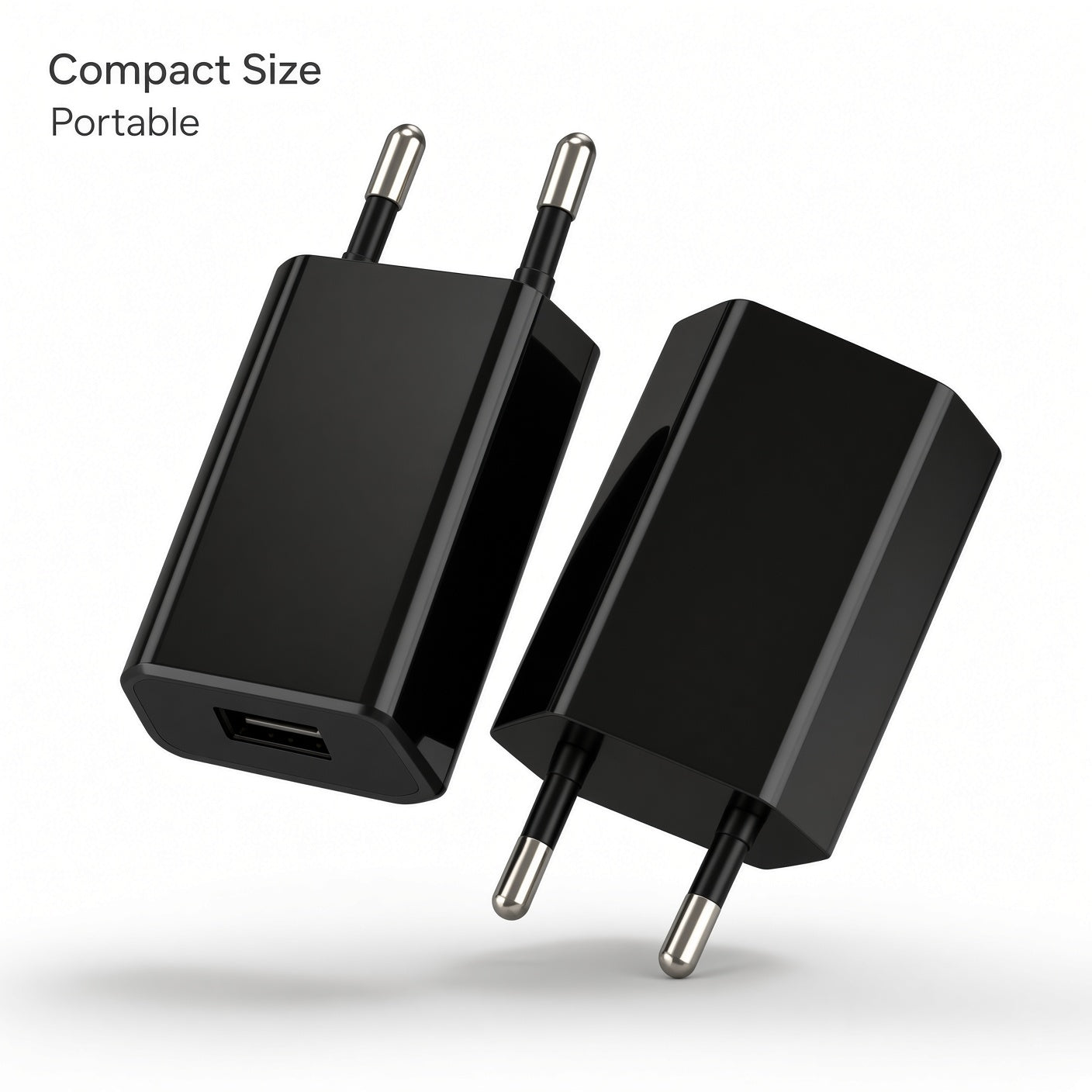 EU Plug USB Charger Adapter – Black / White Compact Design