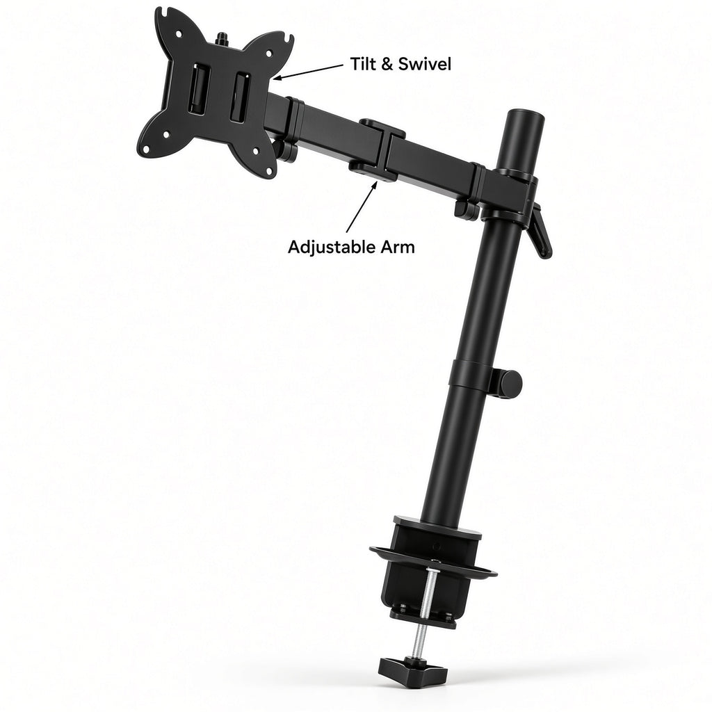 Black Adjustable Monitor Arm with Desk Clamp – VESA 75×75 / 100×100 mm