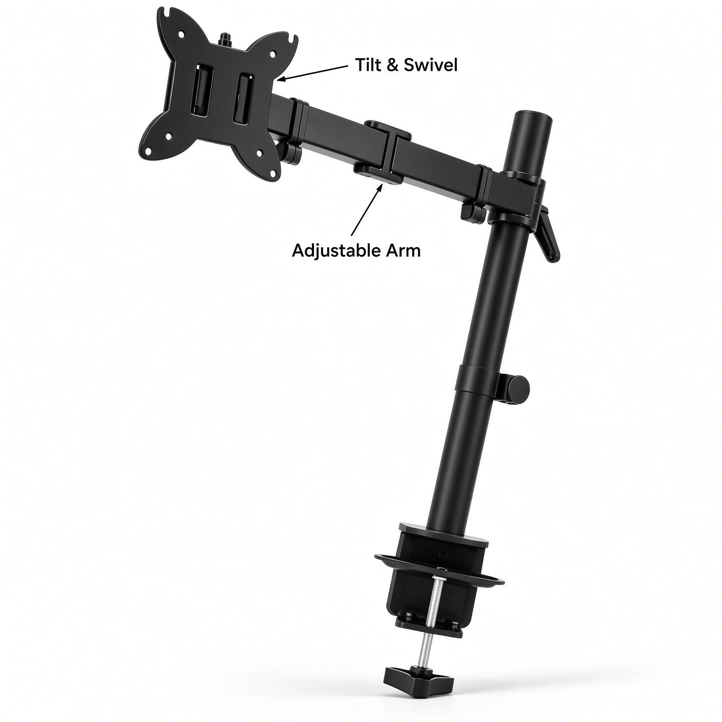 Black Adjustable Monitor Arm with Desk Clamp – VESA 75×75 / 100×100 mm