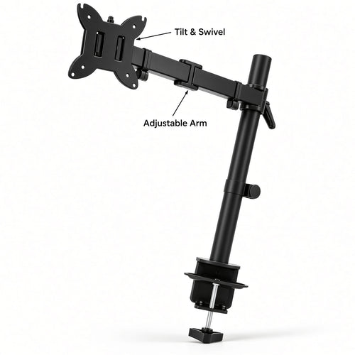 Black Adjustable Monitor Arm with Desk Clamp – VESA 75×75 / 100×100 mm