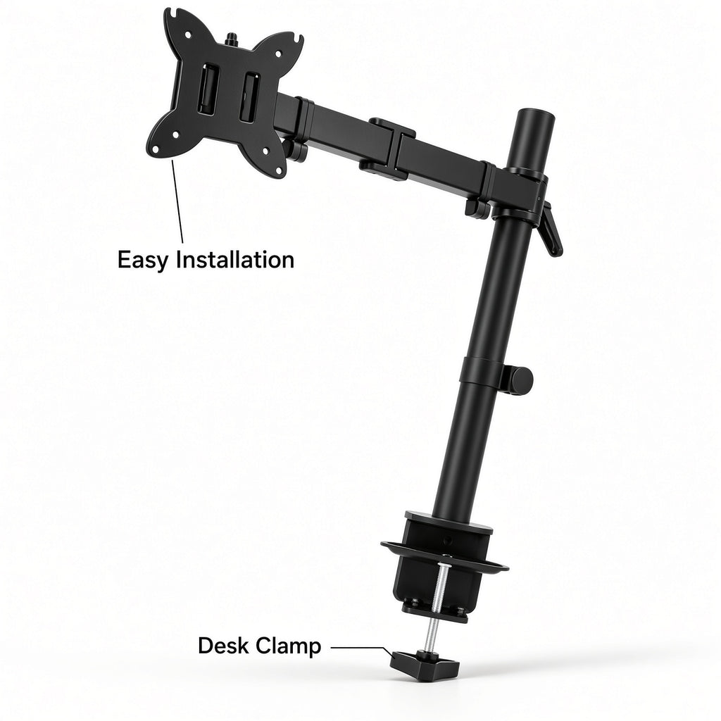 Black Adjustable Monitor Arm with Desk Clamp – VESA 75×75 / 100×100 mm