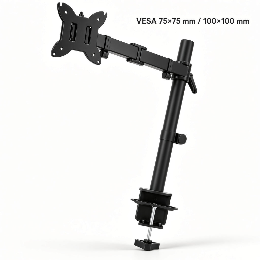 Black Adjustable Monitor Arm with Desk Clamp – VESA 75×75 / 100×100 mm