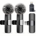 Wireless Lavalier Microphone Set with Dual Mics, USB-C Receiver and Lightning Adapter