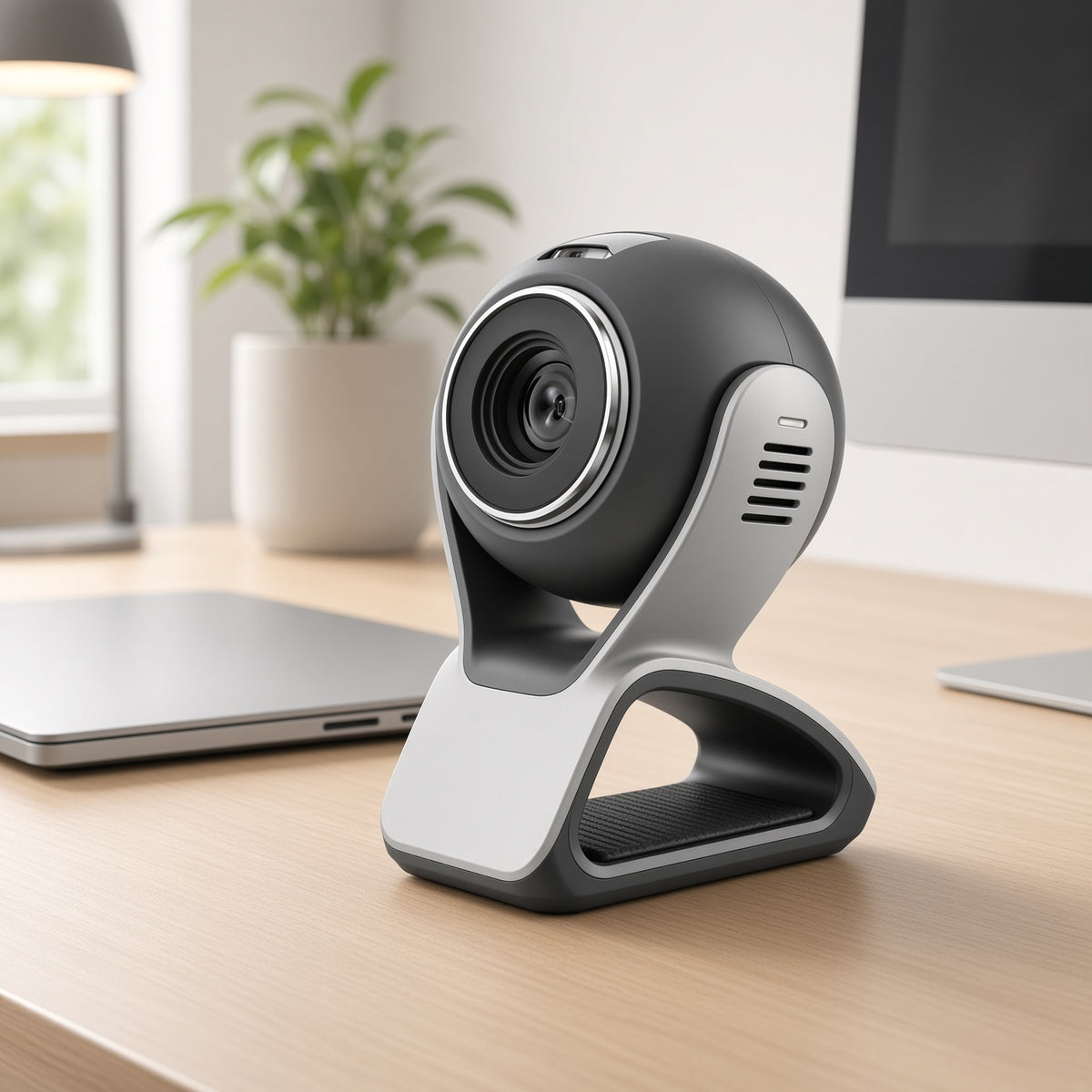 Dark Gray Spherical Webcam | Desktop USB Camera with Adjustable Base