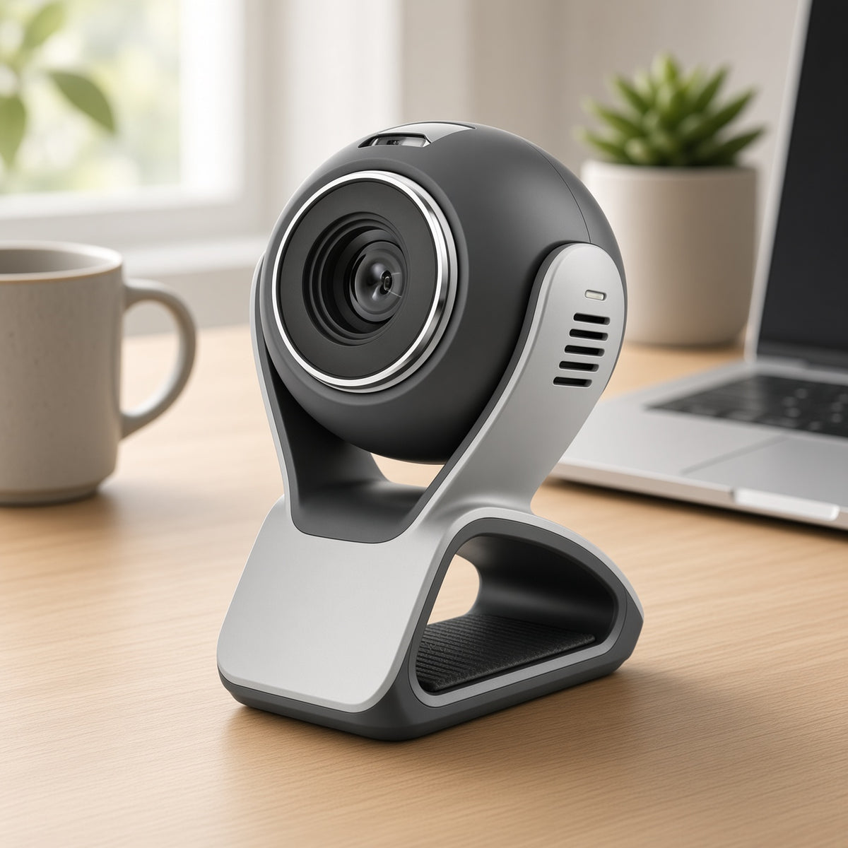Dark Gray Spherical Webcam | Desktop USB Camera with Adjustable Base