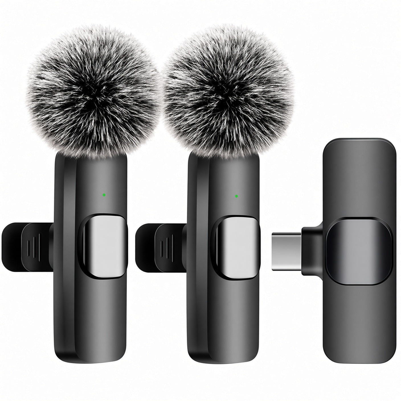 Wireless Lavalier Microphone Set with Dual Mics, USB-C Receiver and Lightning Adapter